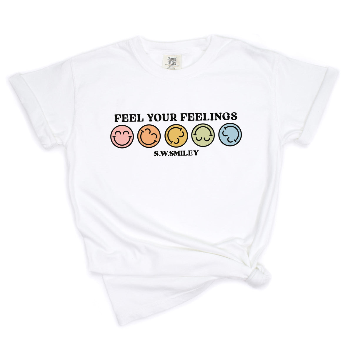 S.W.Smiley Feel Your Feelings Rainbow Smileys - Women's Garment Dyed Graphic T-Shirt