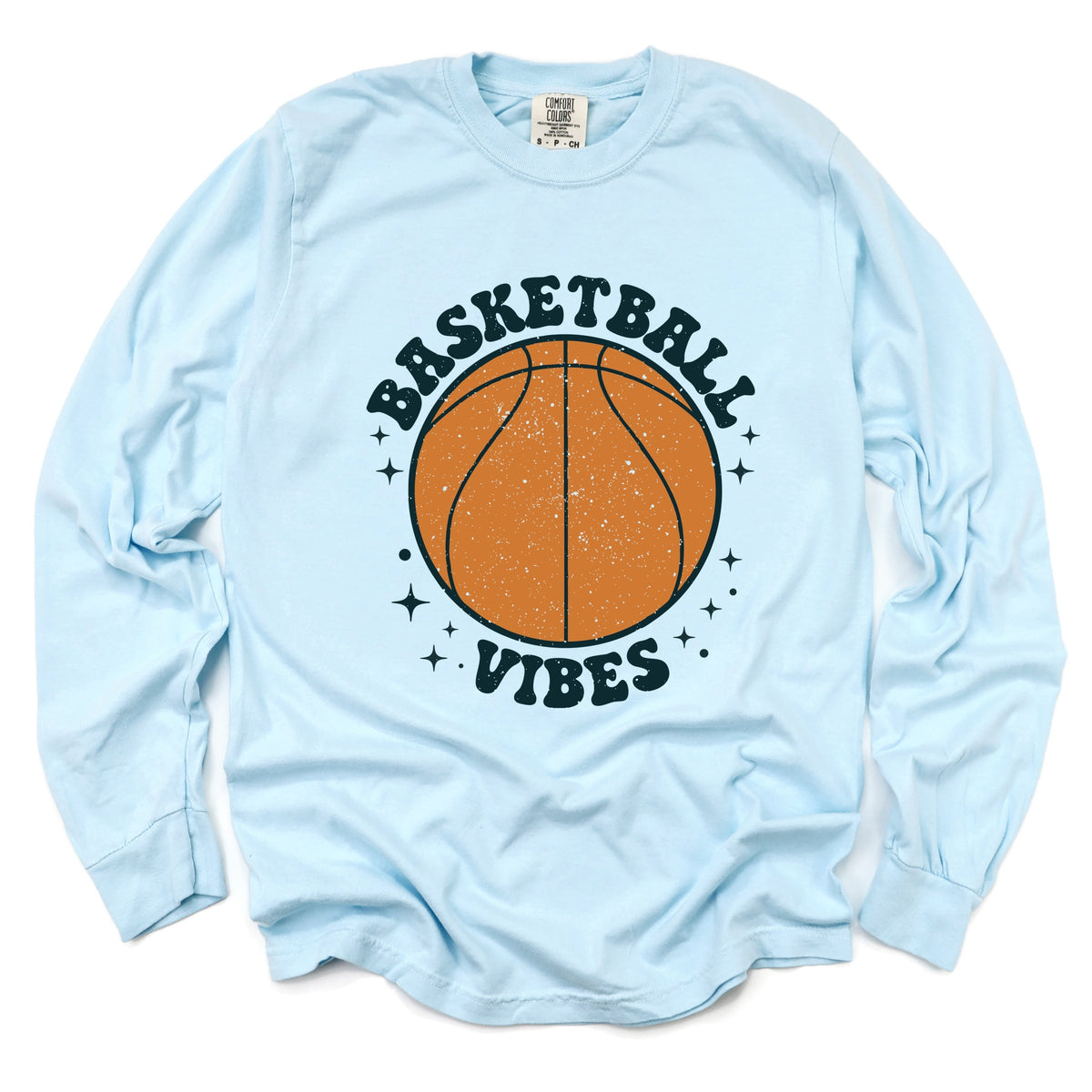 Vintage Basketball Vibes - Women's Garment Dyed Long Sleeve Graphic T-Shirt