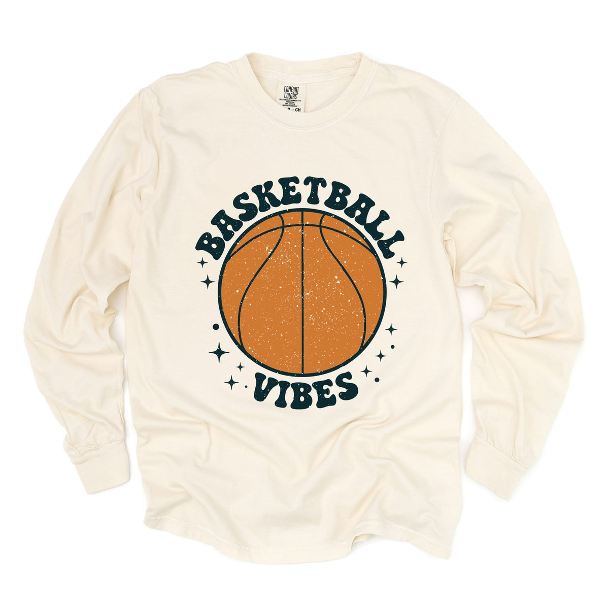 Vintage Basketball Vibes - Women's Garment Dyed Long Sleeve Graphic T-Shirt