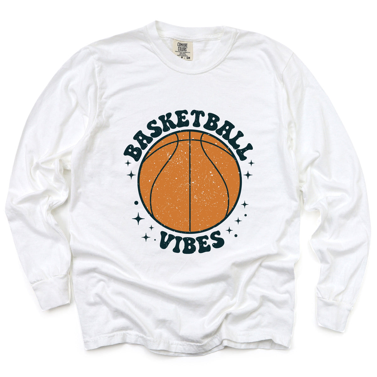 Vintage Basketball Vibes - Women's Garment Dyed Long Sleeve Graphic T-Shirt