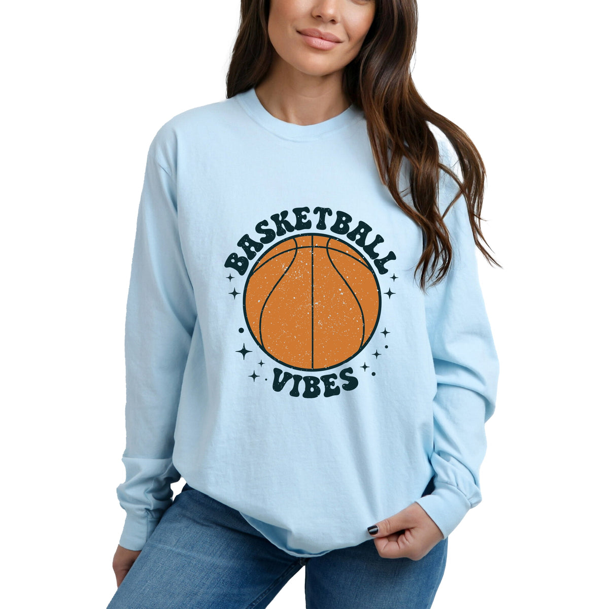 Vintage Basketball Vibes - Women's Garment Dyed Long Sleeve Graphic T-Shirt