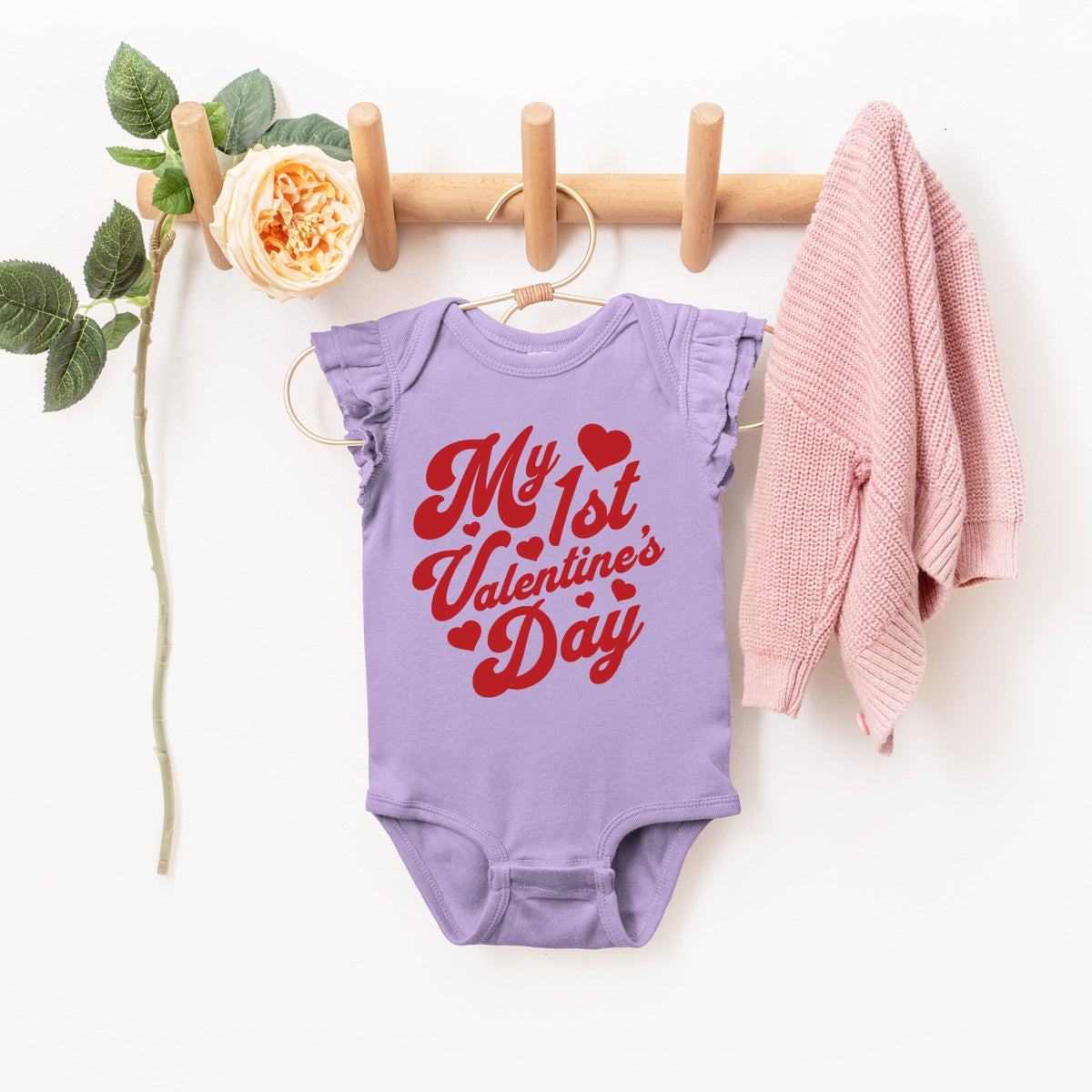 First Valentine's Cursive - Baby Flutter Sleeve Bodysuit