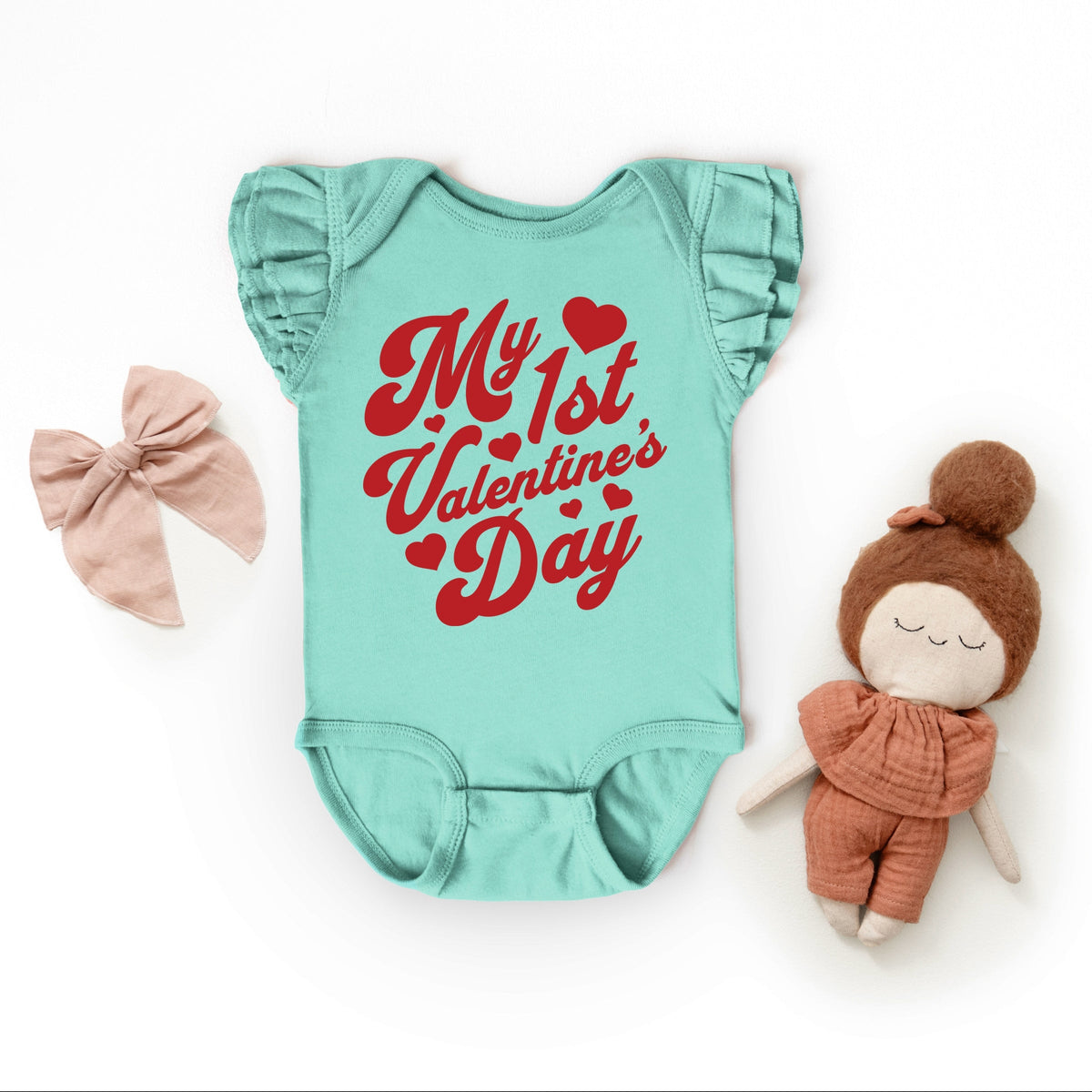 First Valentine's Cursive - Baby Flutter Sleeve Bodysuit