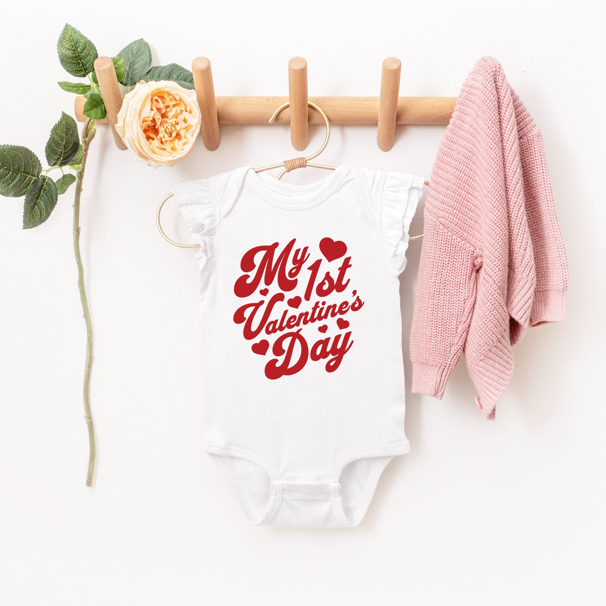 First Valentine's Cursive - Baby Flutter Sleeve Bodysuit