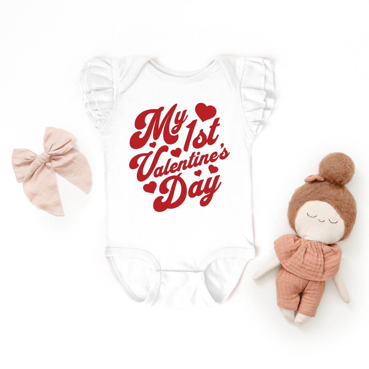 First Valentine's Cursive - Baby Flutter Sleeve Bodysuit