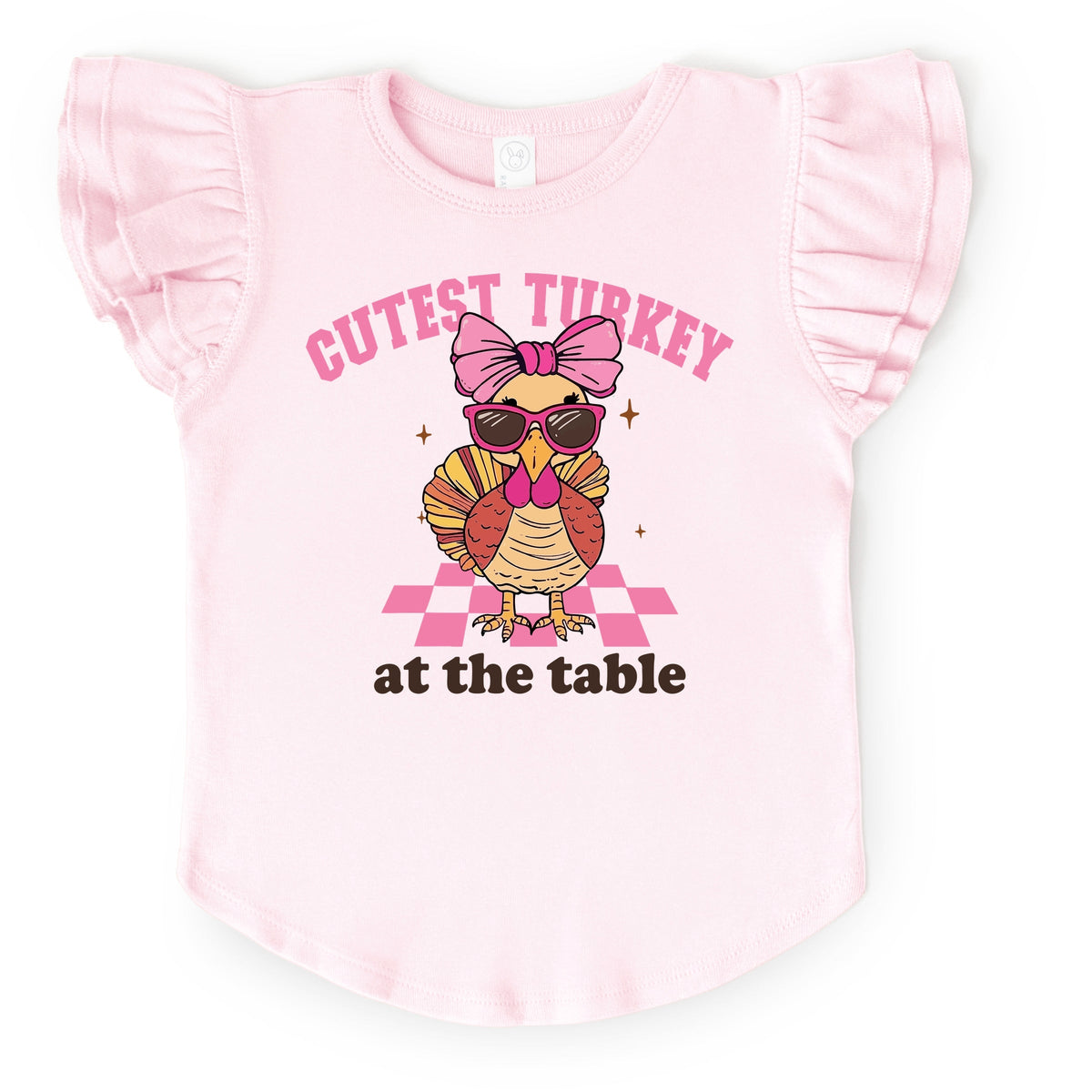 Cutest Turkey At The Table - Flutter Sleeve Graphic T-Shirt