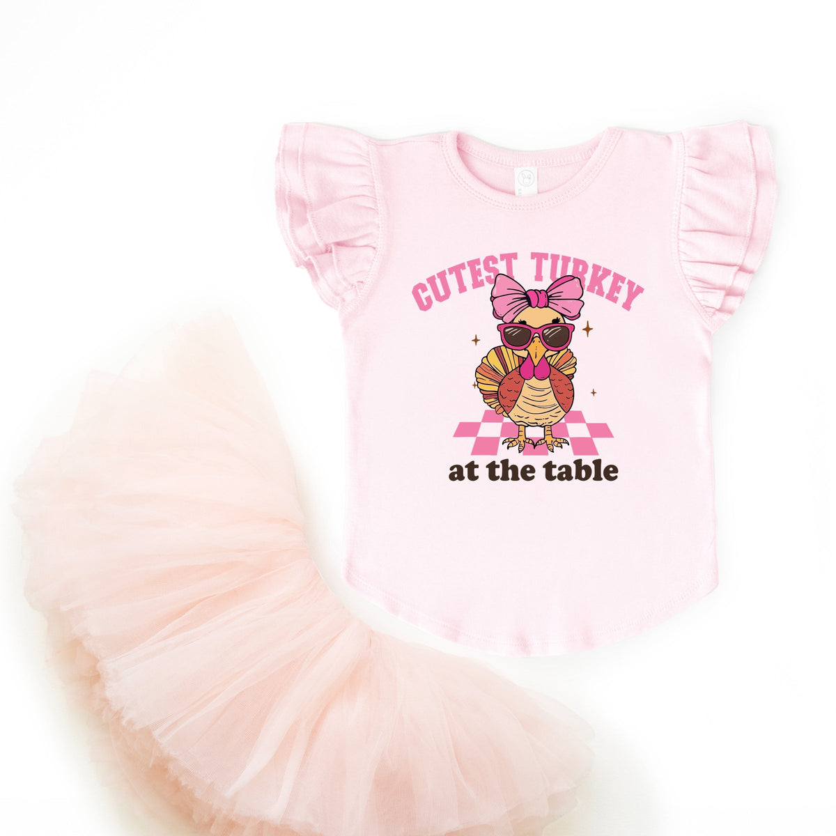 Cutest Turkey At The Table - Flutter Sleeve Graphic T-Shirt
