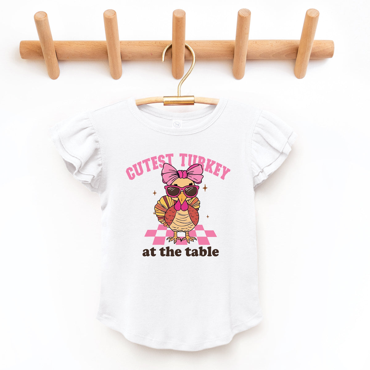 Cutest Turkey At The Table - Flutter Sleeve Graphic T-Shirt