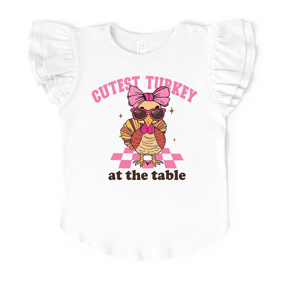 Cutest Turkey At The Table - Flutter Sleeve Graphic T-Shirt