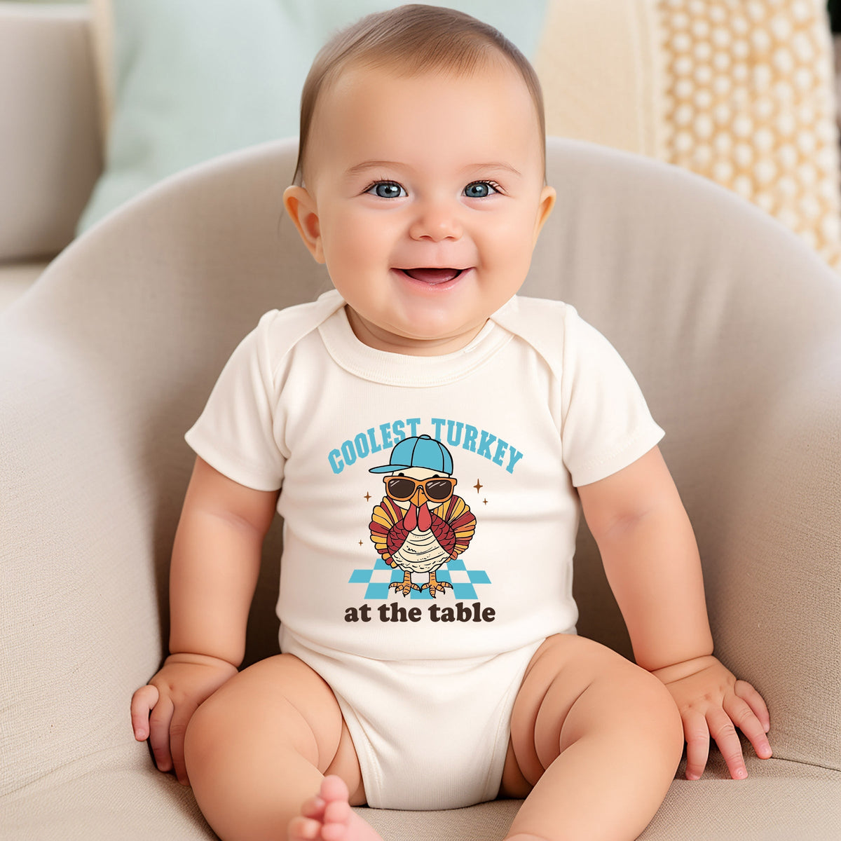 Coolest Turkey At The Table - Baby Short Sleeve Graphic Bodysuit
