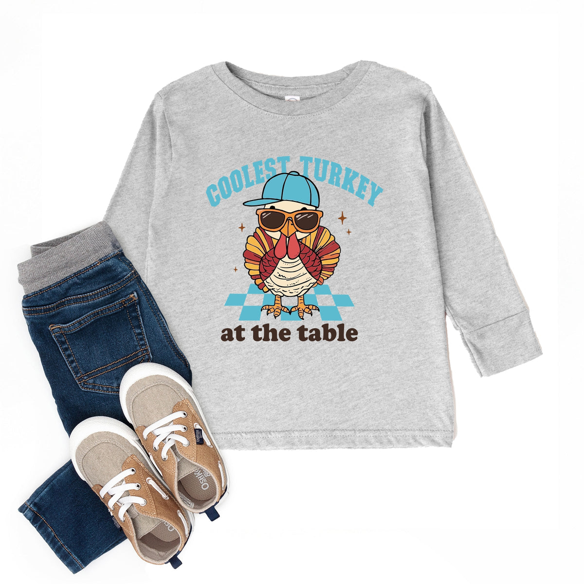 Coolest Turkey At The Table - Toddler Long Sleeve Graphic Tee