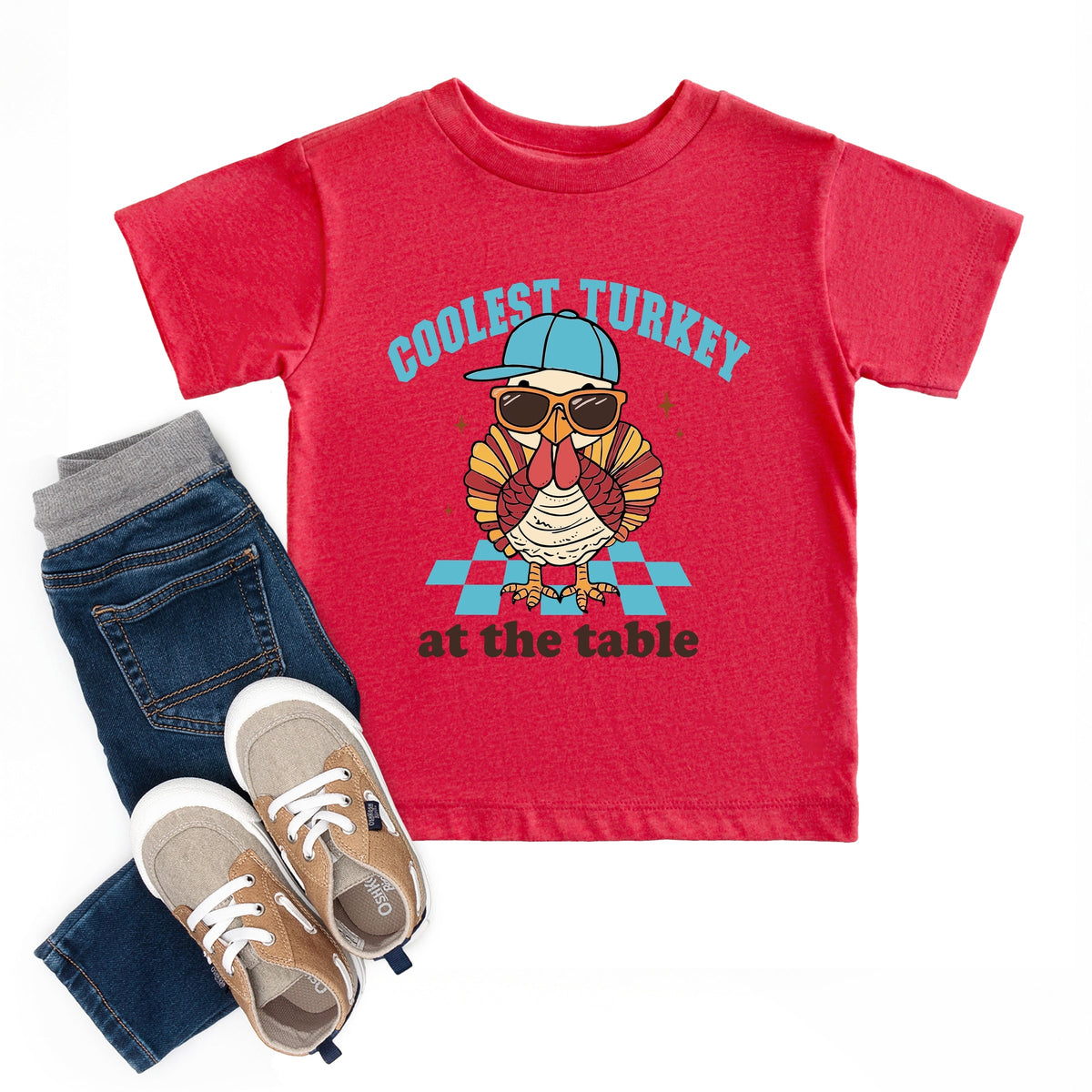Coolest Turkey At The Table - Toddler Short Sleeve Graphic T-Shirt