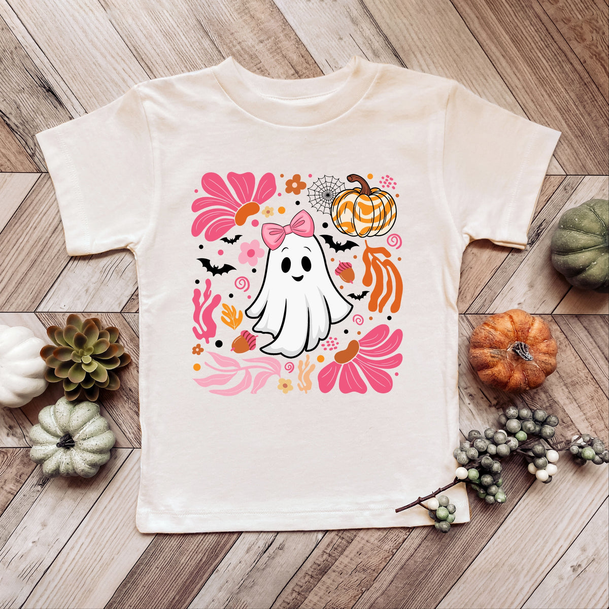 Pink Boho Halloween Ghost - Toddler Short Sleeve Graphic T-Shirt