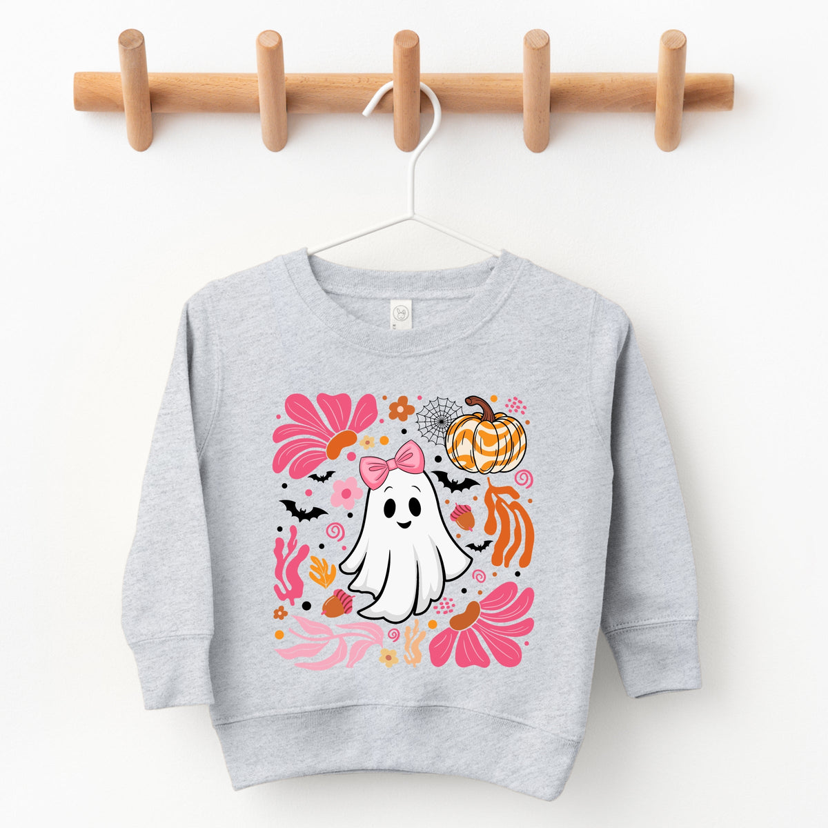 Pink Boho Halloween Ghost - Toddler Graphic Sweatshirt