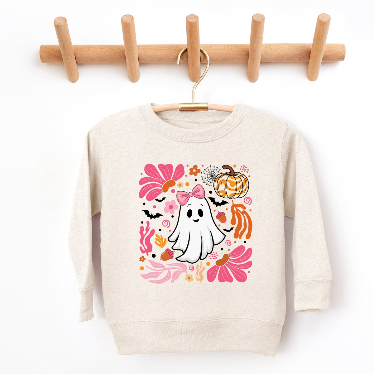Pink Boho Halloween Ghost - Toddler Graphic Sweatshirt