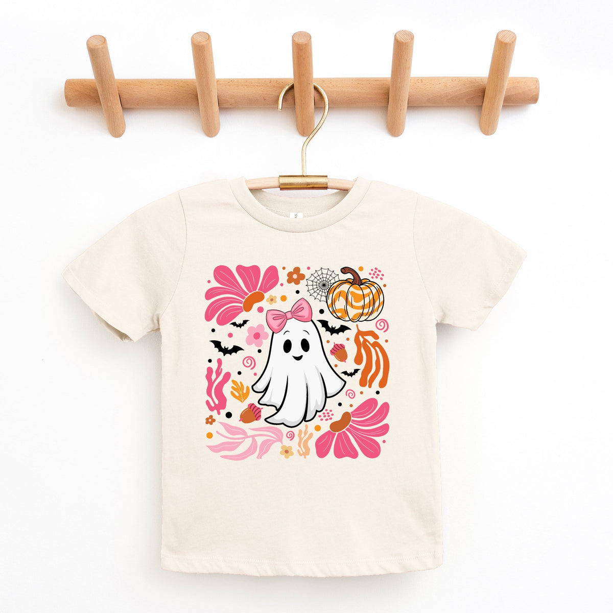 Pink Boho Halloween Ghost - Youth Short Sleeve Graphic T-Shirt