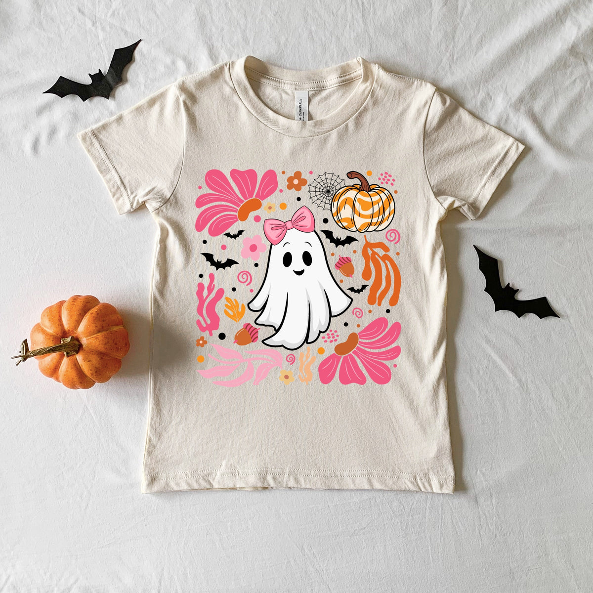 Pink Boho Halloween Ghost - Youth Short Sleeve Graphic T-Shirt