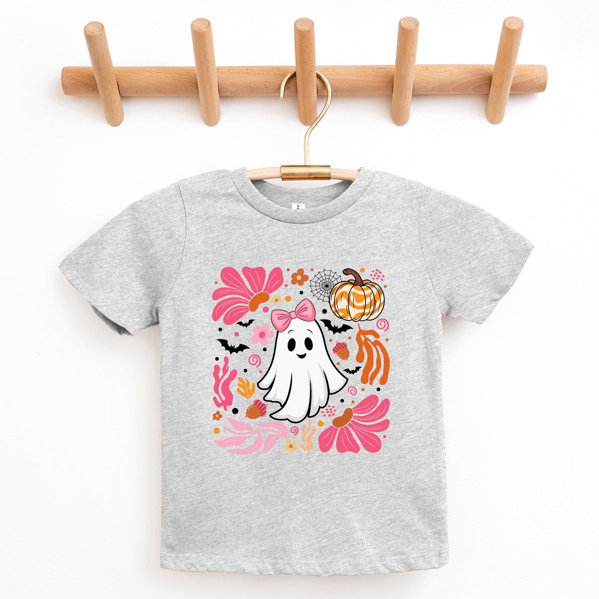 Pink Boho Halloween Ghost - Youth Short Sleeve Graphic T-Shirt