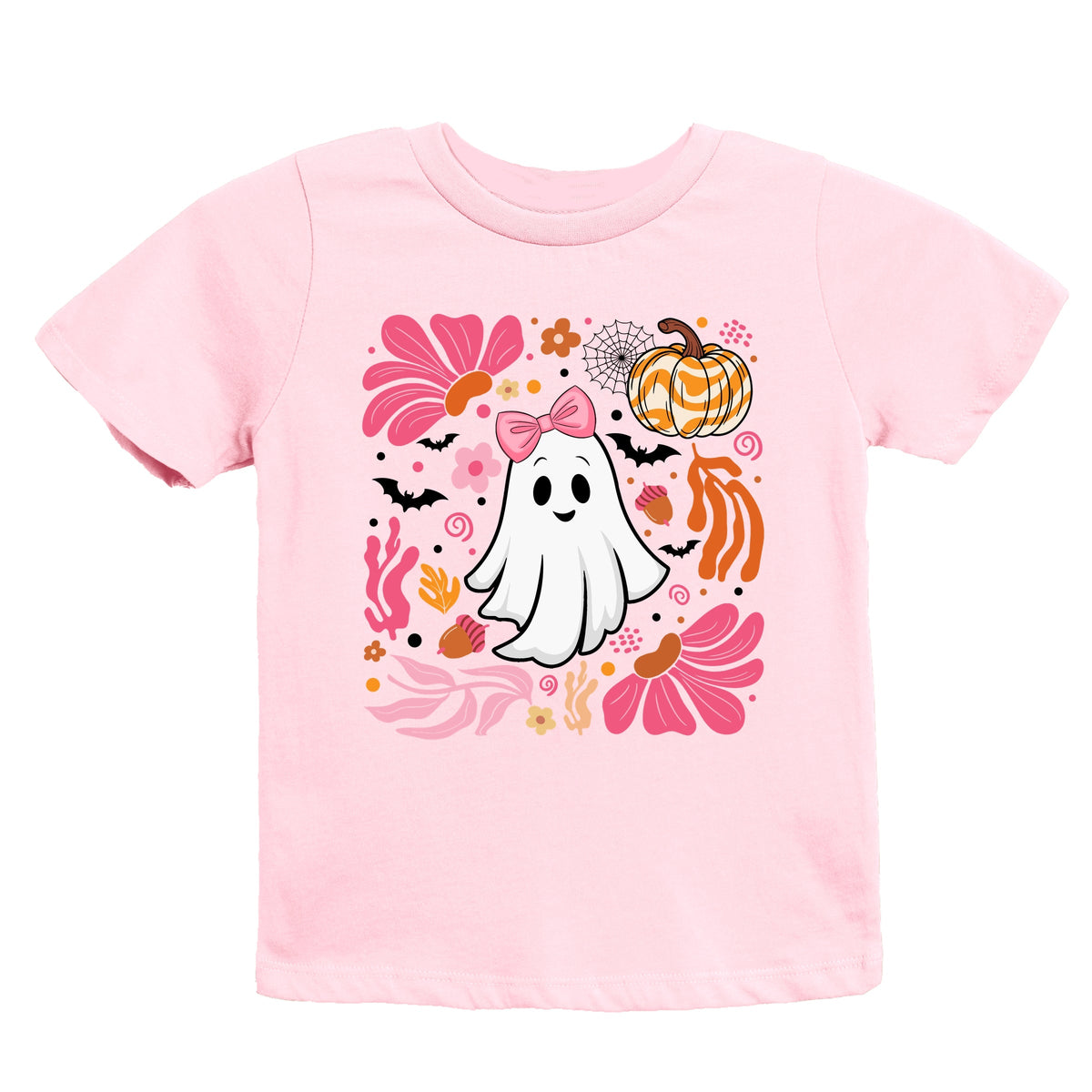 Pink Boho Halloween Ghost - Youth Short Sleeve Graphic T-Shirt