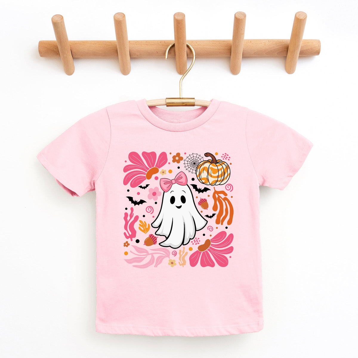 Pink Boho Halloween Ghost - Youth Short Sleeve Graphic T-Shirt