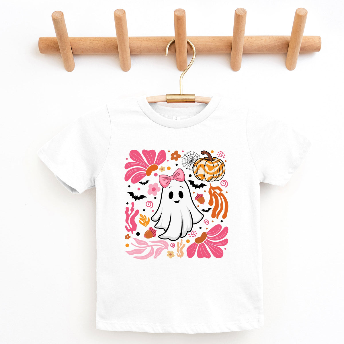 Pink Boho Halloween Ghost - Youth Short Sleeve Graphic T-Shirt