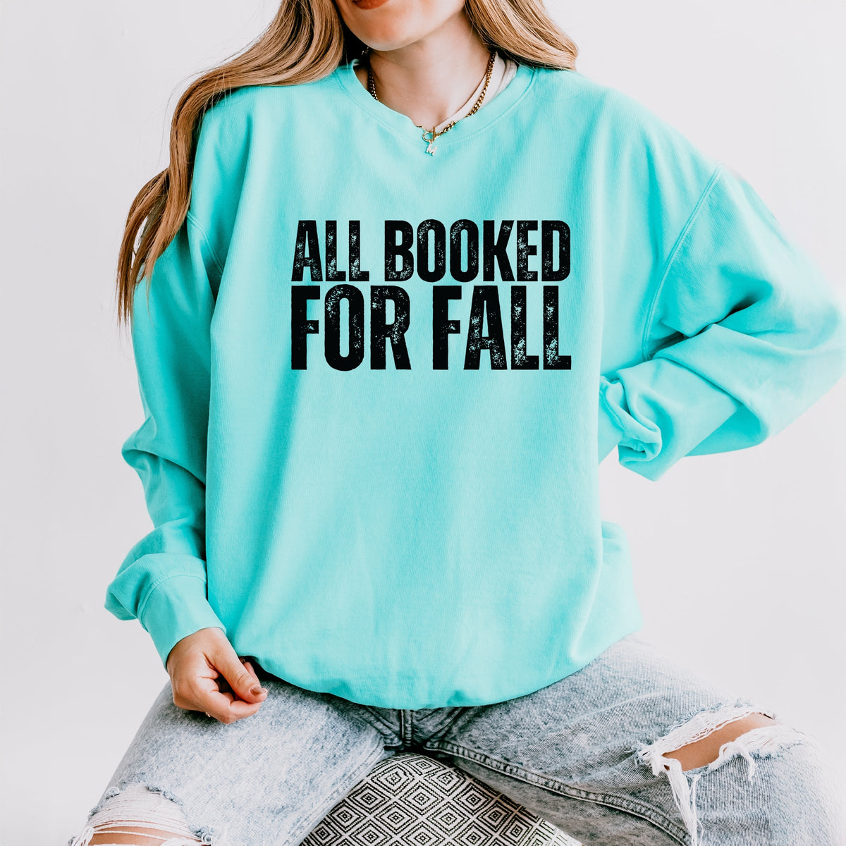 All Booked For Fall Bold Distressed - Women's Lightweight Garment Dyed Sweatshirt