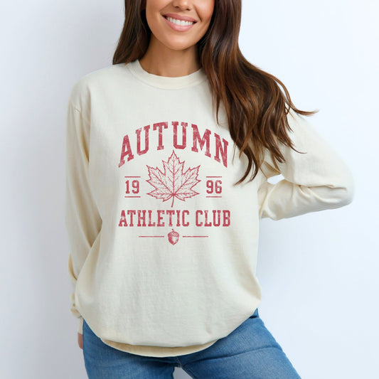 Autumn Athletic Club Leaf - Women's Garment Dyed Long Sleeve Graphic T-Shirt