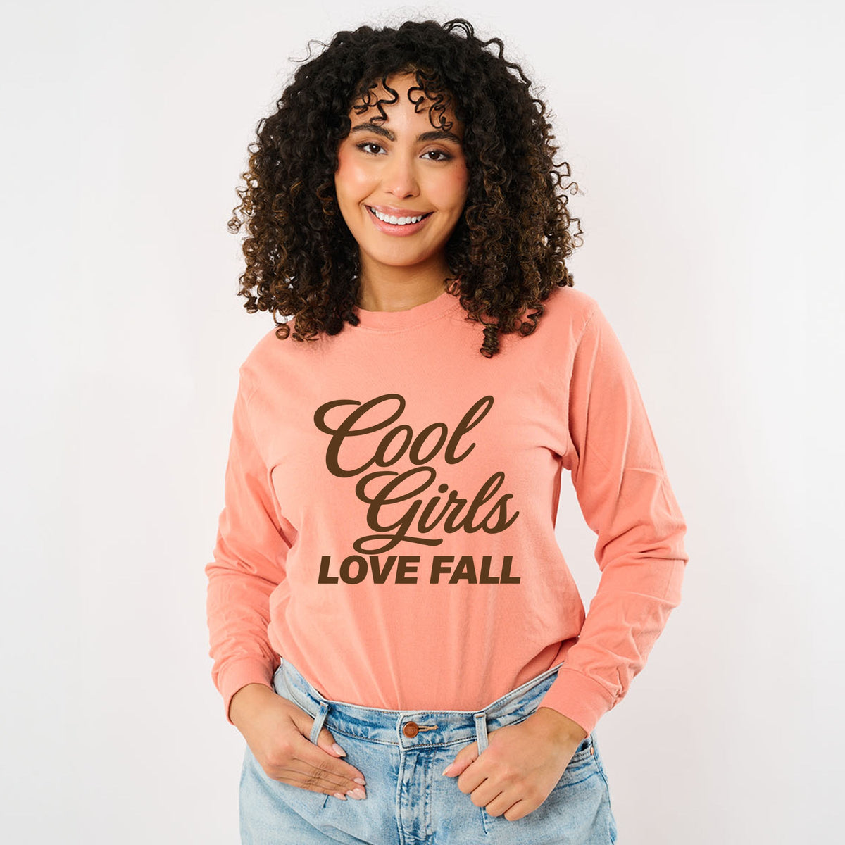Cool Girls Love Fall Brown - Women's Garment Dyed Long Sleeve Graphic T-Shirt