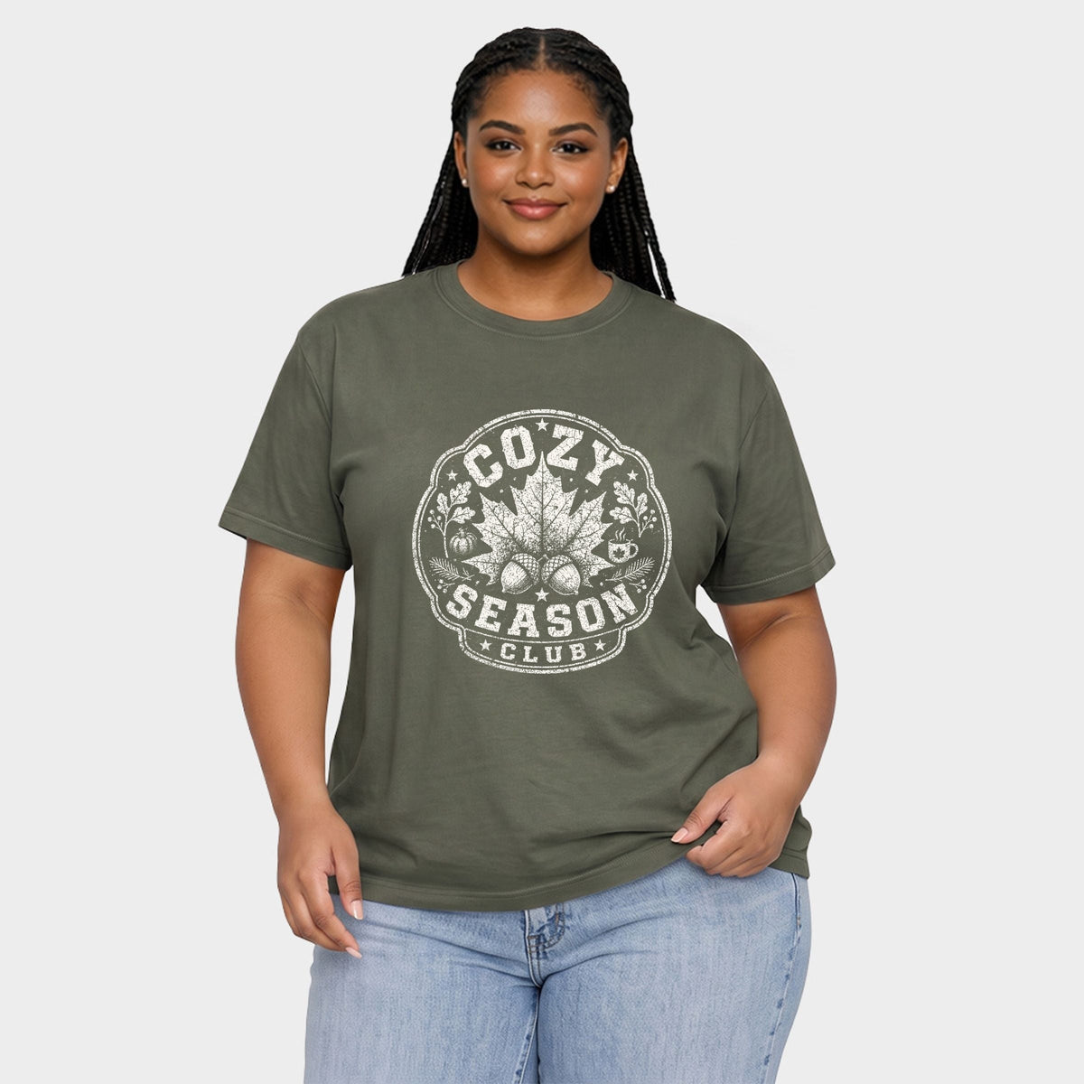 Cozy Season Club Leaf - Women's Plus Garment Dyed Tee