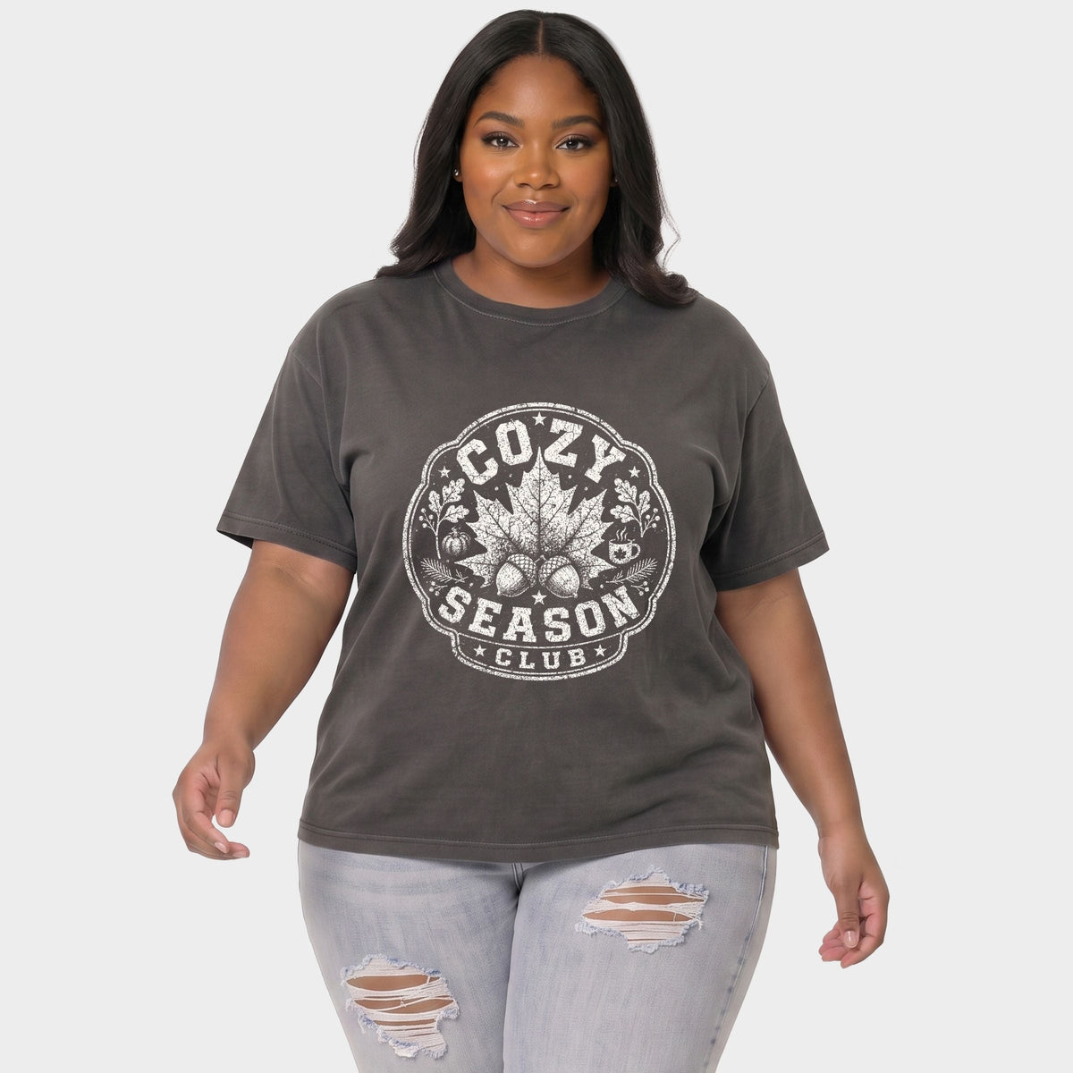 Cozy Season Club Leaf - Women's Plus Garment Dyed Tee