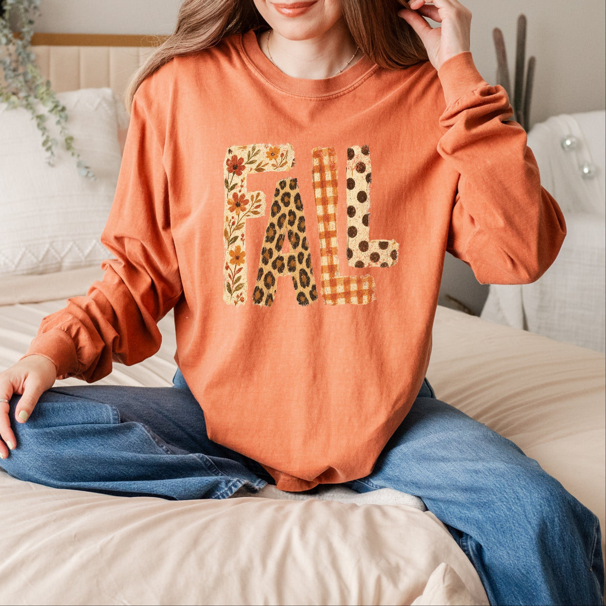 Fall Bold Patterns - Women's Garment Dyed Long Sleeve Graphic T-Shirt