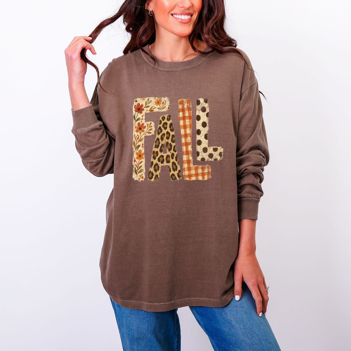 Fall Bold Patterns - Women's Garment Dyed Long Sleeve Graphic T-Shirt