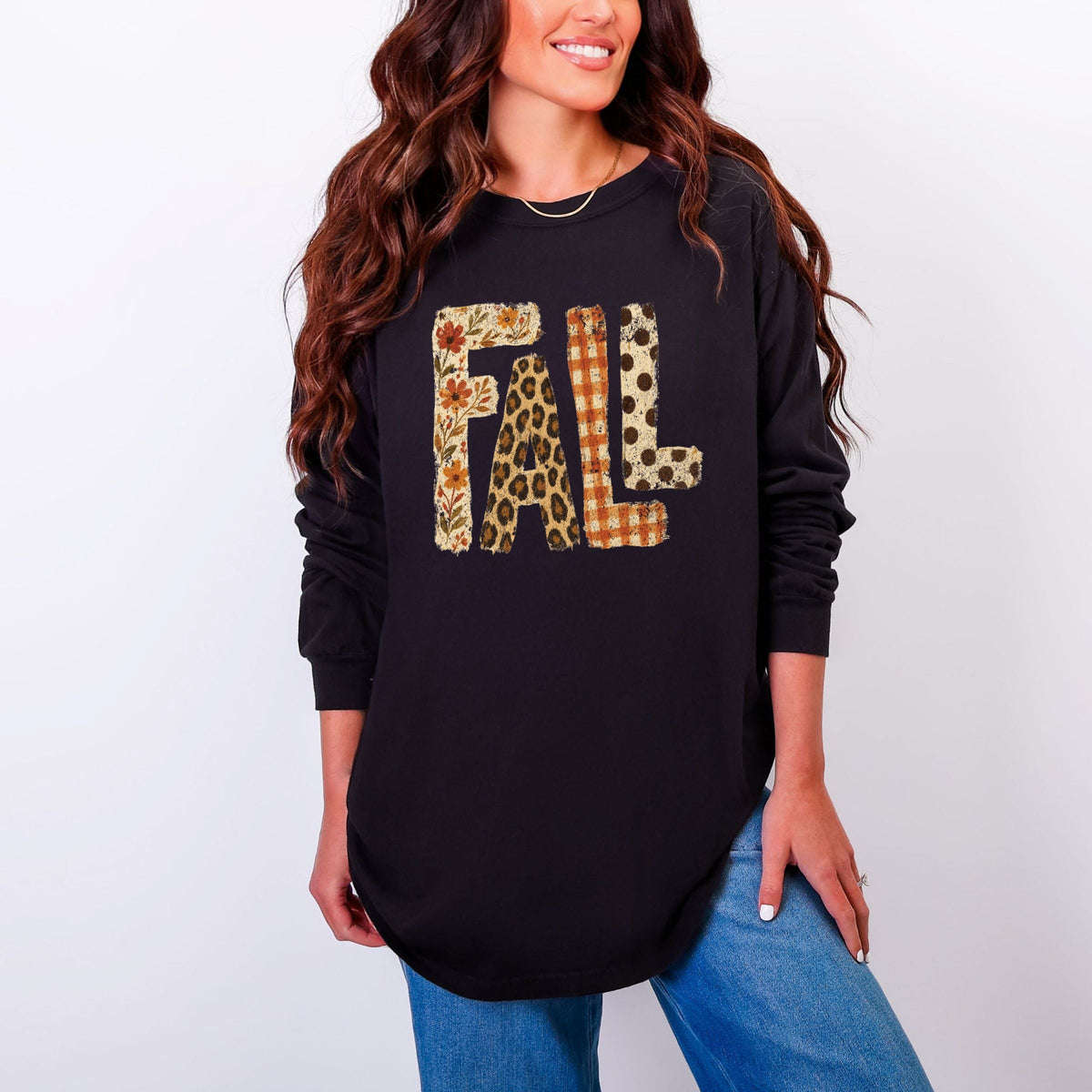 Fall Bold Patterns - Women's Garment Dyed Long Sleeve Graphic T-Shirt