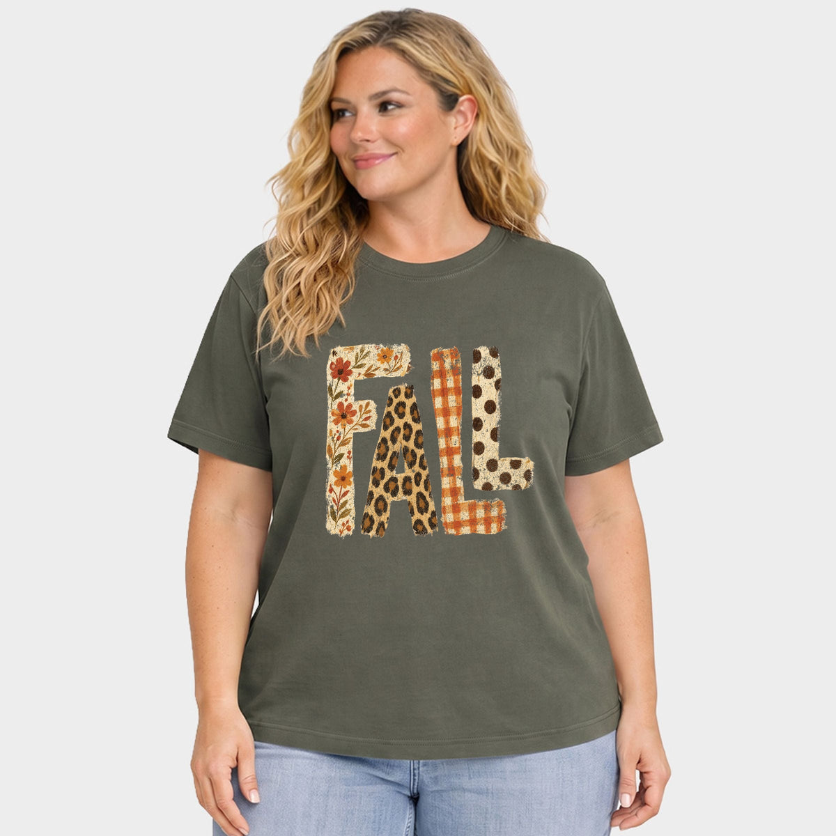 Fall Bold Patterns - Women's Plus Garment Dyed Tee
