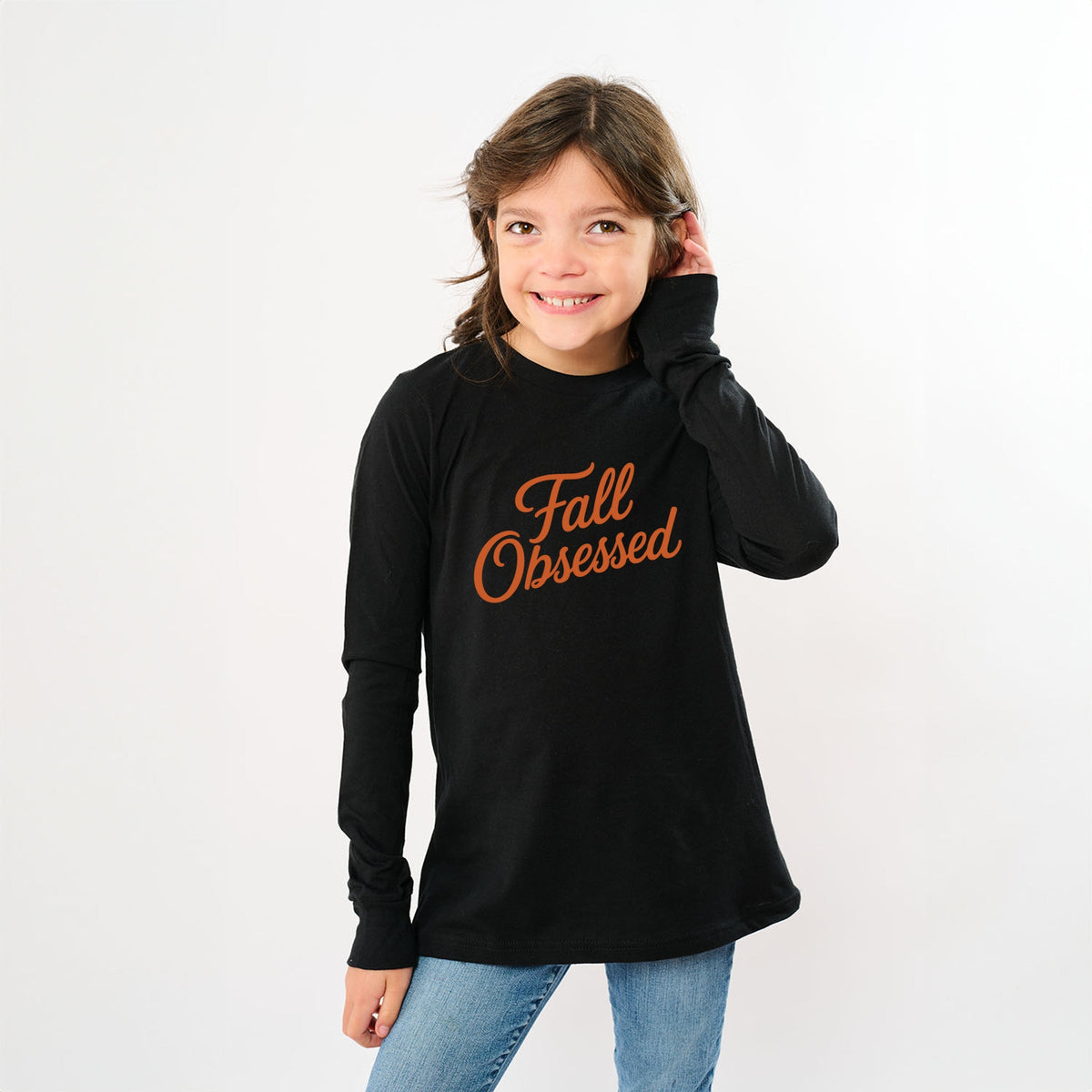 Fall Obsessed Cursive - Youth Long Sleeve Graphic T-Shirt