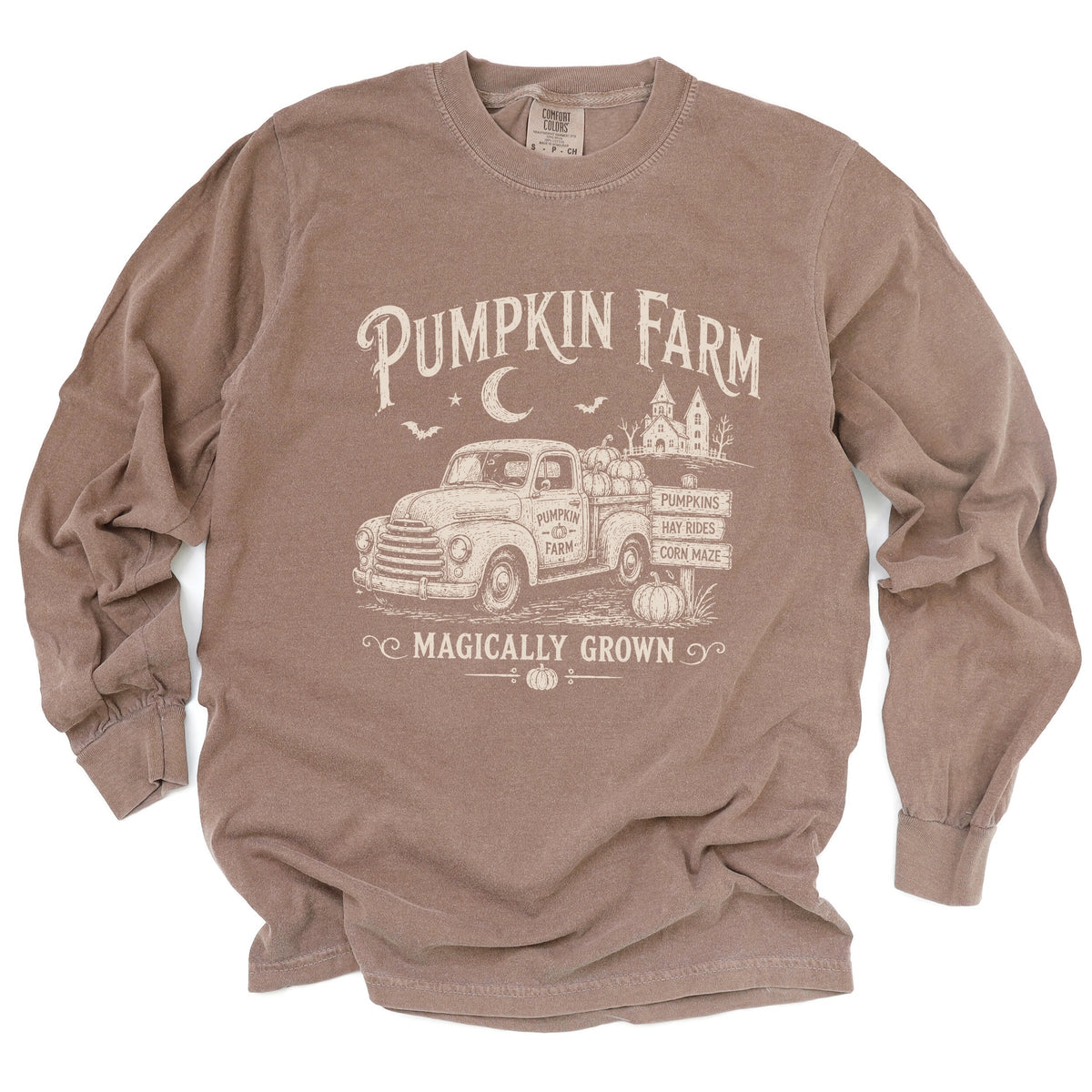 Pumpkin Farm Truck - Women's Garment Dyed Long Sleeve Graphic T-Shirt