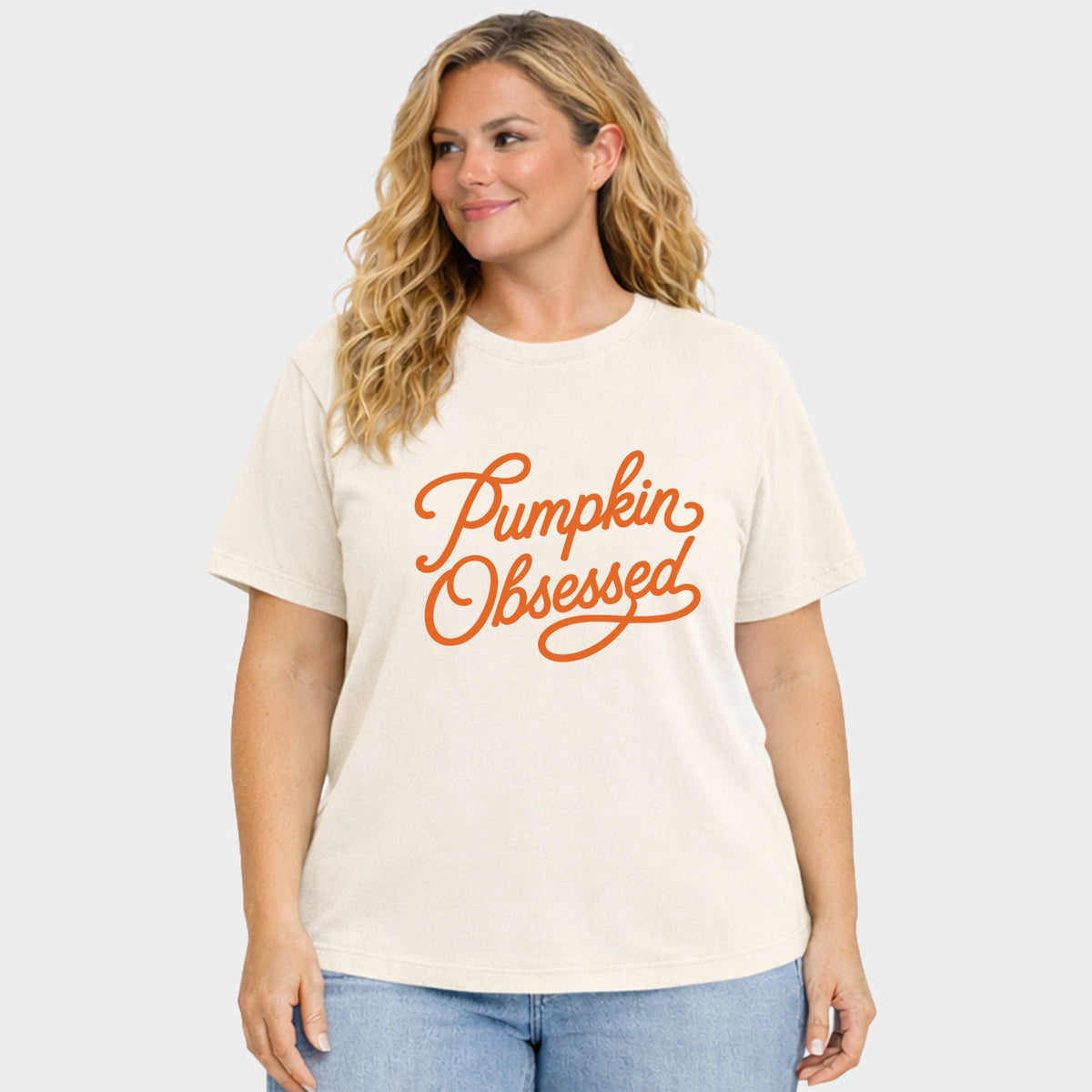 Pumpkin Obsessed Cursive - Women's Plus Garment Dyed Tee