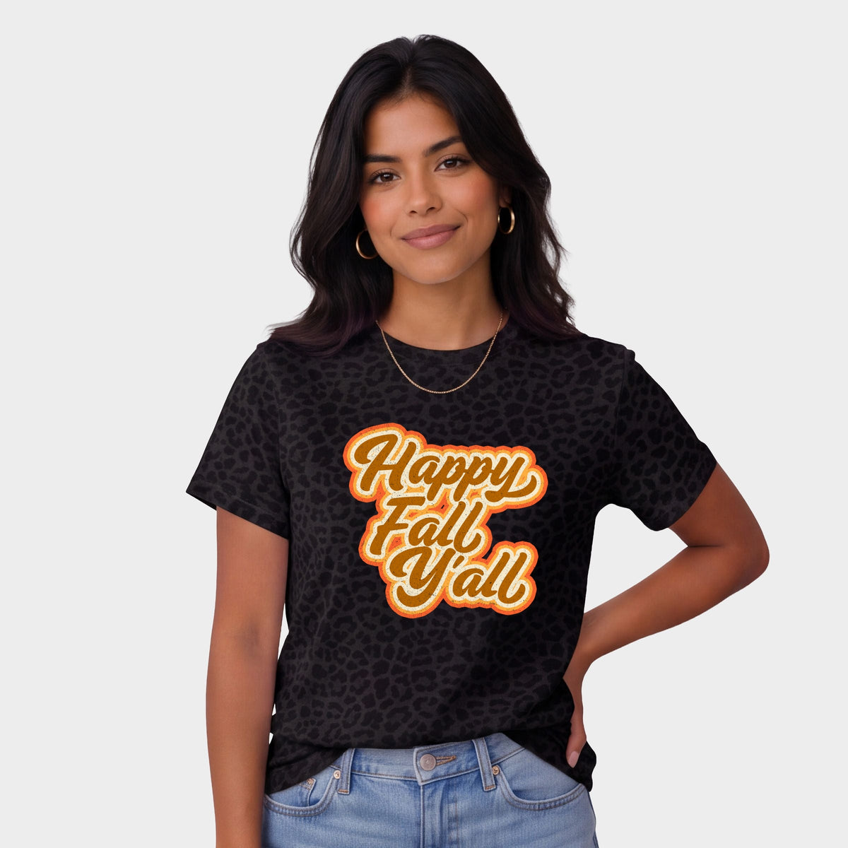 Retro Happy Fall Ya'll - Women's Leopard Print Tee