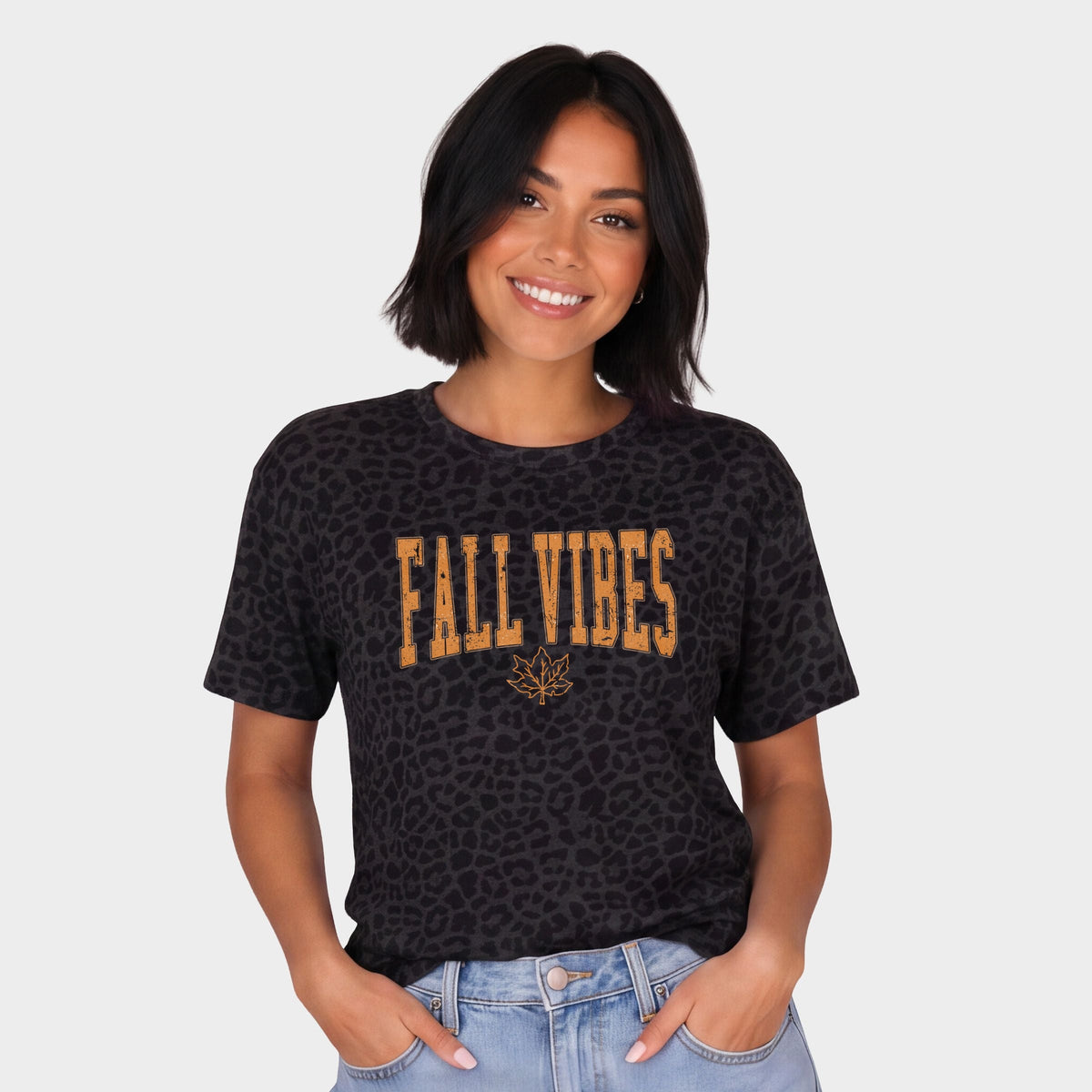 Fall Vibes Leaf - Women's Leopard Print Tee