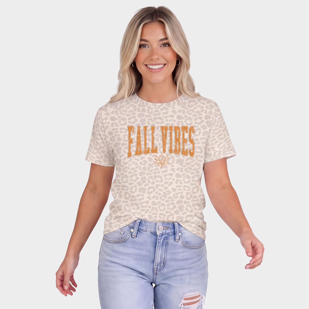 Fall Vibes Leaf - Women's Leopard Print Tee