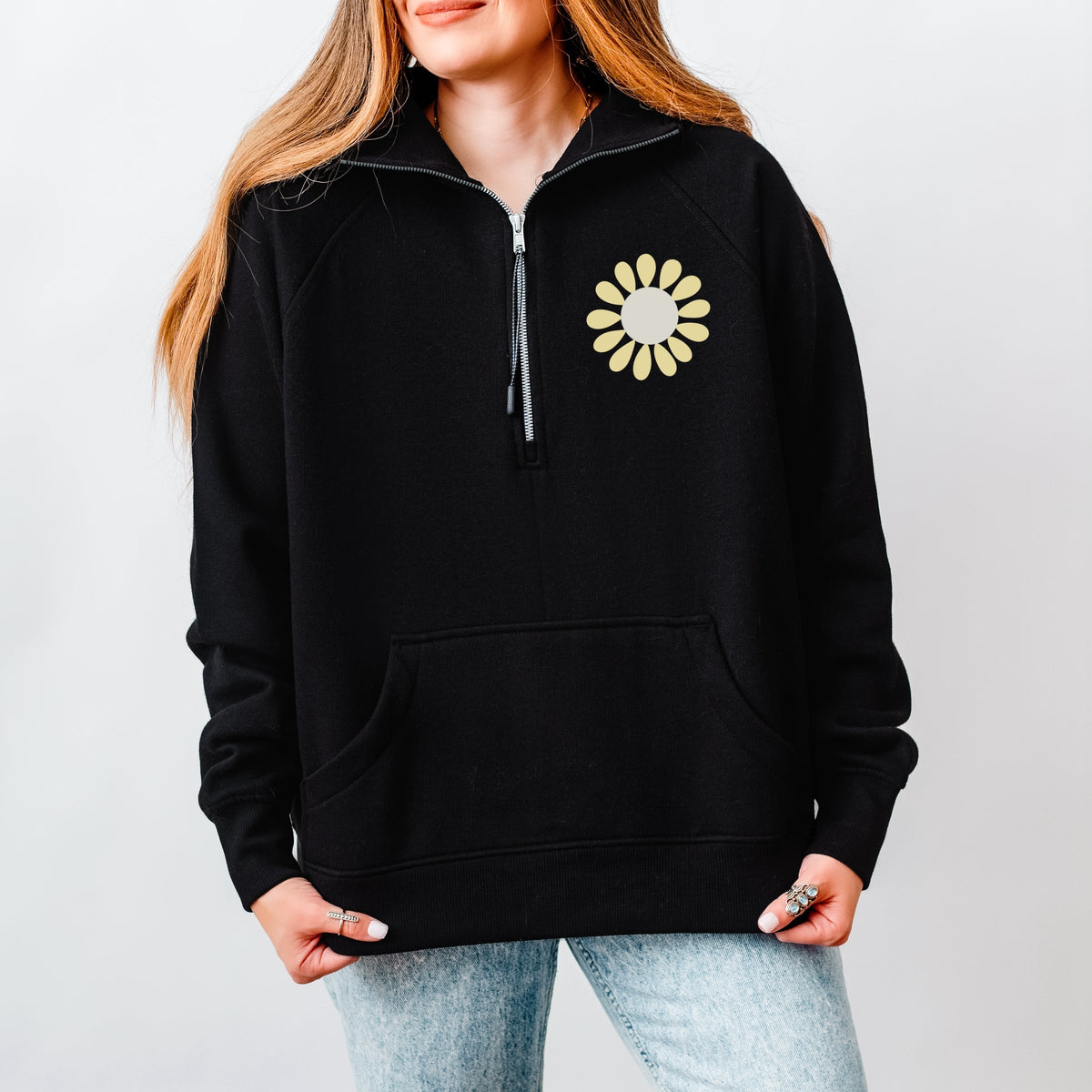 Mama Flowers Colorful Front And Back - Women's Quarter Zip Fleece Graphic Sweatshirt