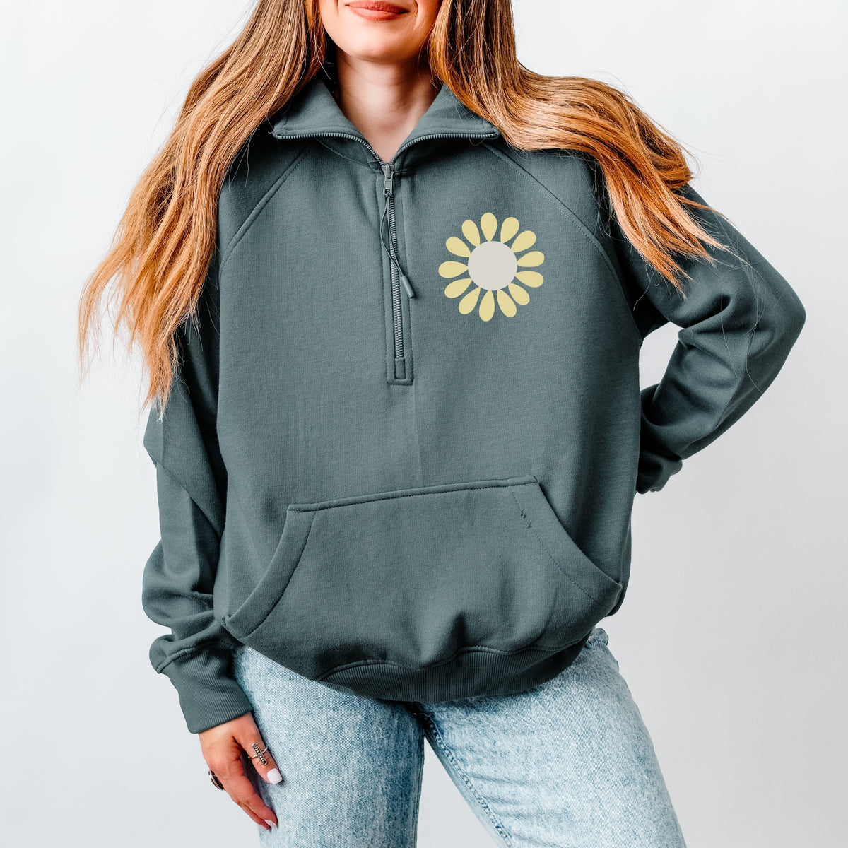 Mama Flowers Colorful Front And Back - Women's Quarter Zip Fleece Graphic Sweatshirt