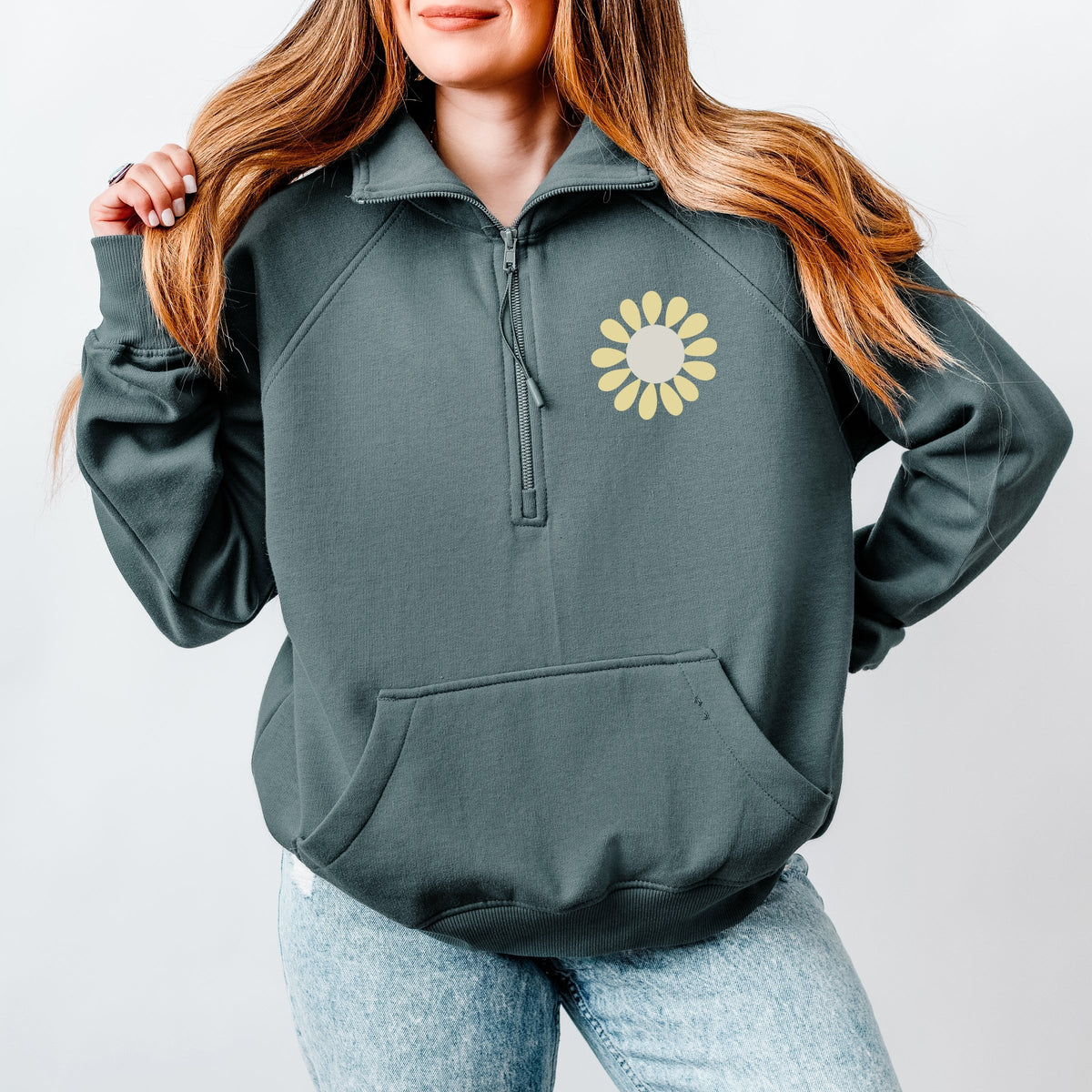 Mama Flowers Colorful Front And Back - Women's Quarter Zip Fleece Graphic Sweatshirt