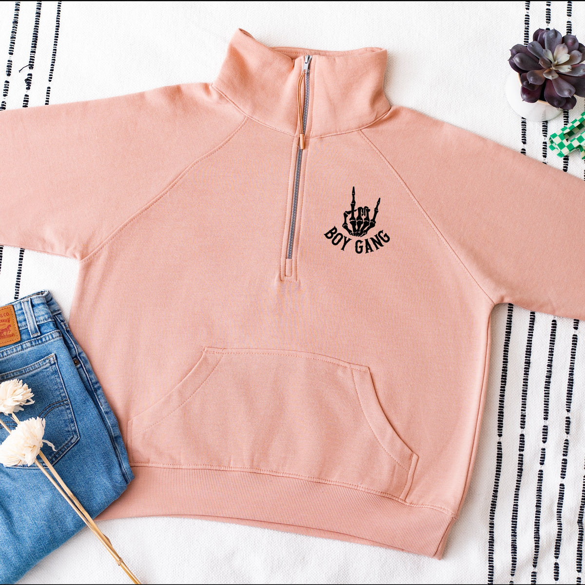 I Run A Boy Gang Front And Back - Women's Quarter Zip Fleece Graphic Sweatshirt