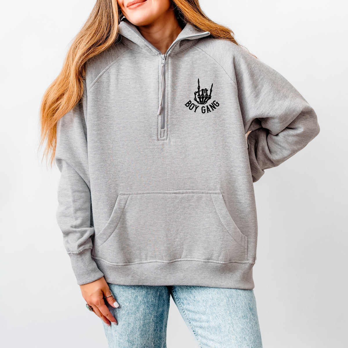 I Run A Boy Gang Front And Back - Women's Quarter Zip Fleece Graphic Sweatshirt