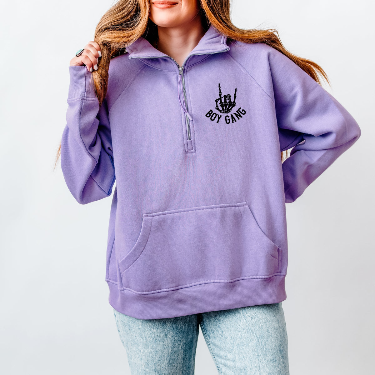 I Run A Boy Gang Front And Back - Women's Quarter Zip Fleece Graphic Sweatshirt