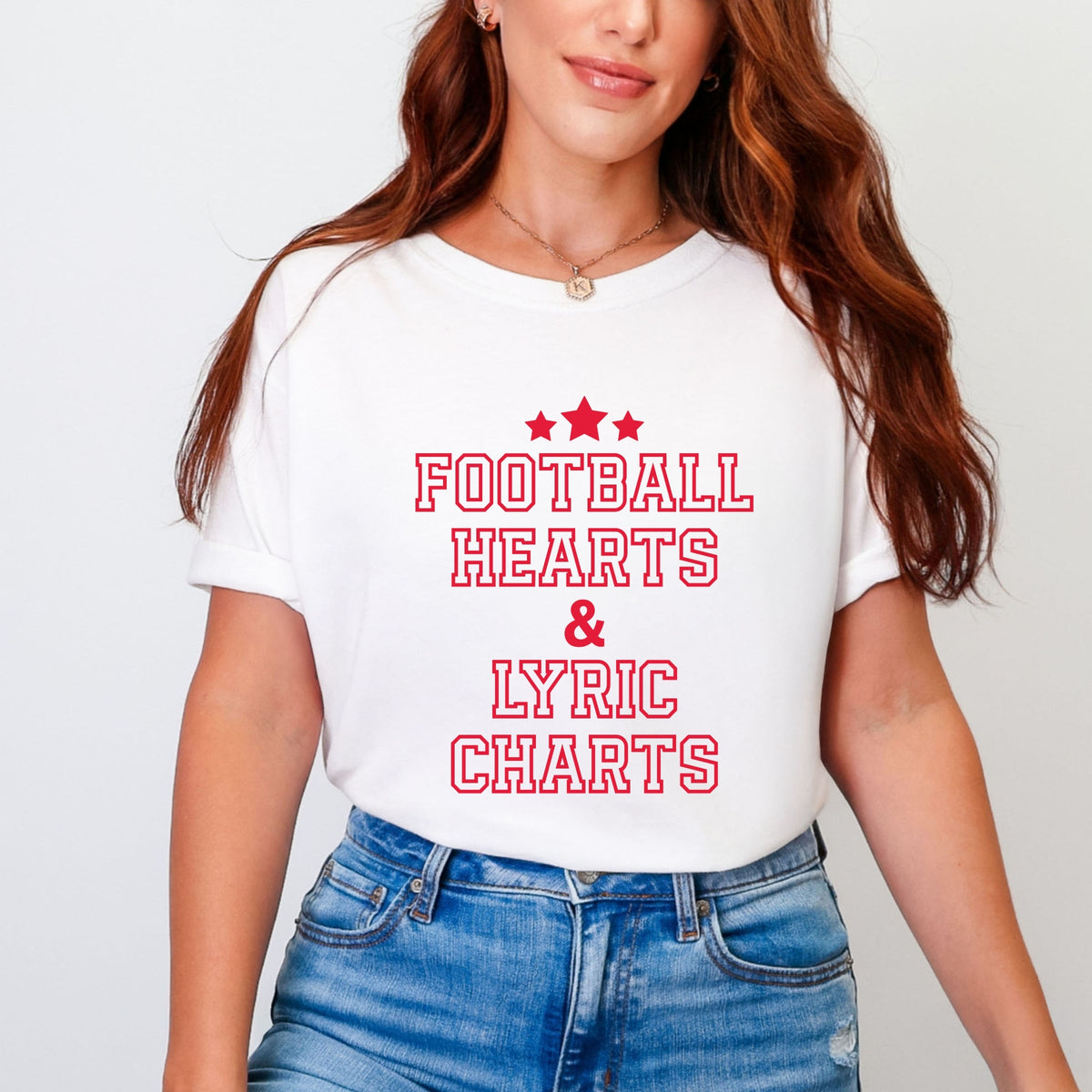 Football Hearts & Lyric Charts - Womens Garment Dyed Tee