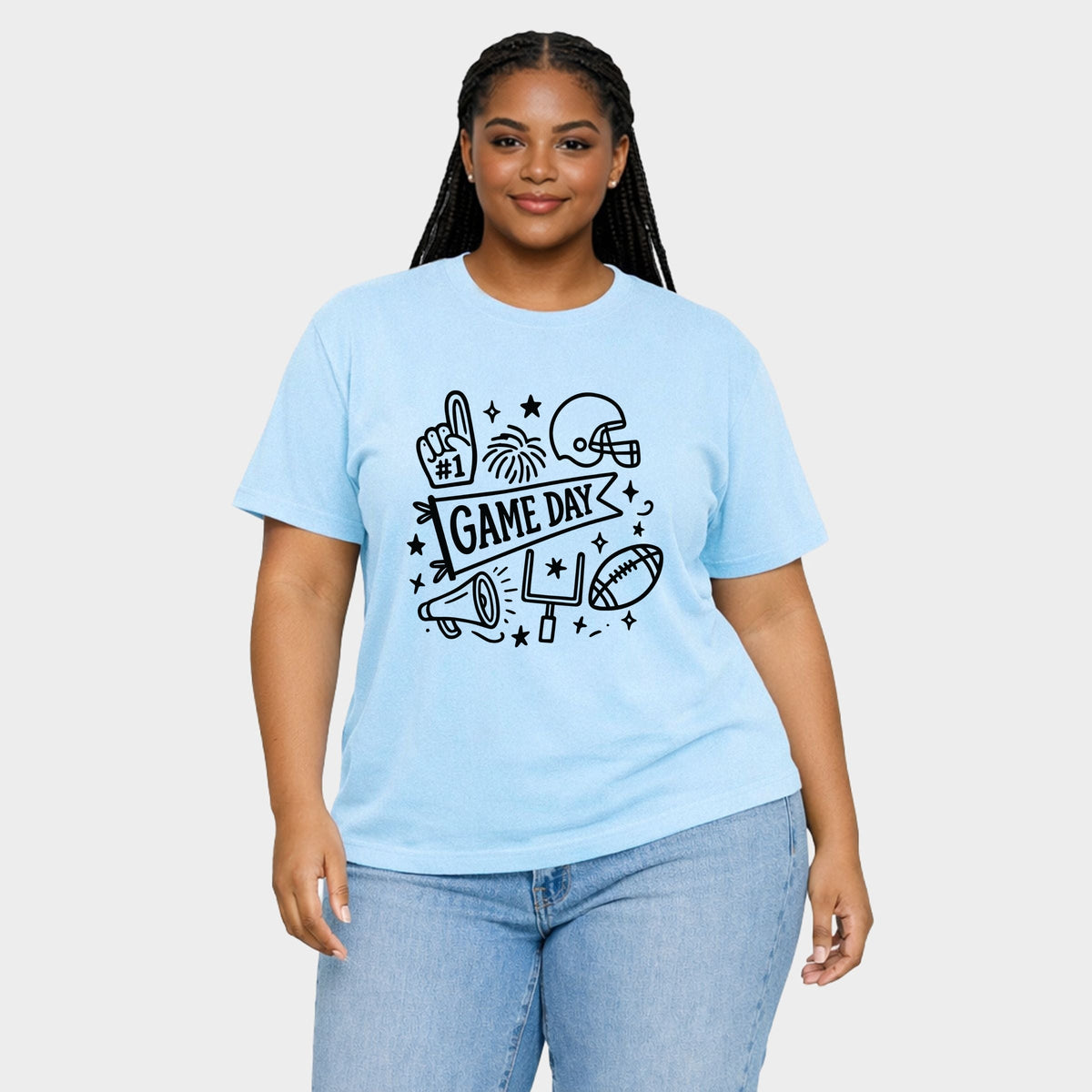 Football Game Day Doodles - Women's Plus Garment Dyed Tee