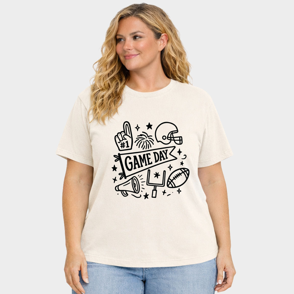 Football Game Day Doodles - Women's Plus Garment Dyed Tee