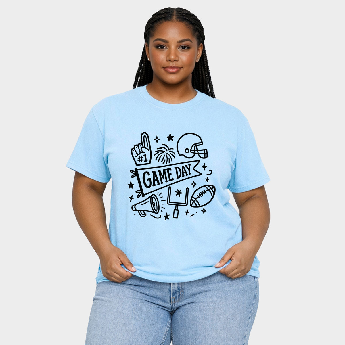 Football Game Day Doodles - Women's Plus Garment Dyed Tee